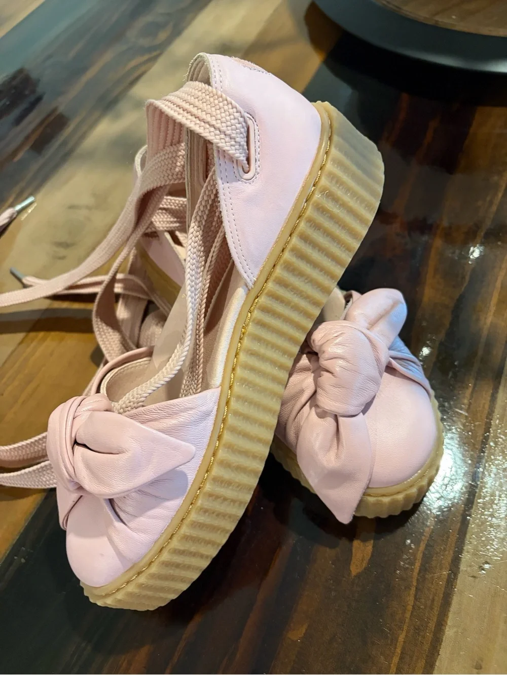 Puma real leather Women’s Pink Wrap-Ankle Platform Sandals